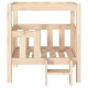 Holzhaustierbett mit zwei Ebenen und einer kleinen Treppe, entworfen für kleine Tiere, mit einer natürlichen Oberfläche.