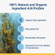 100% Natural & Organic A.N ProDen; kelp photo with labels: Organic kelp, Recyclable pot, Sustainably harvested