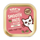 Lily's Kitchen Smooth Paté für Kätzchen, mit Hühnergeschmack, einer Cartoon-Katze und Text über natürliche, getreidefreie, zuckerfreie Zutaten.