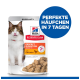 Hill's Science Plan Katzenfutterbeutel mit einer Katze, die sich die Lippen leckt, beschriftet mit "Perfect Digestion Adult 1+" und "Perfekte Häufchen in 7 Tagen."