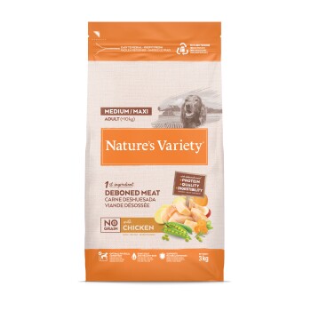 Sac de croquettes Nature's Variety — Medium/Maxi Adult, viande désossée, sans céréales, au poulet, 3 kg.