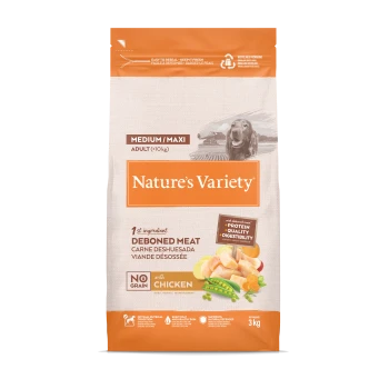 Sac de croquettes Nature's Variety — Medium/Maxi Adult, viande désossée, sans céréales, au poulet, 3 kg.