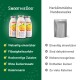 SmoothieDog-Flaschen auf grünem Hintergrund mit Vorteils-Checkliste; rechts eine graue Tüte unter der Überschrift 'Herkömmliche Hundesnacks'.