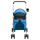 Blauer Haustierwagen mit einem Netzoberteil, einem Sicherheitsgurt und einem Becherhalter, entworfen für kleine Haustiere.