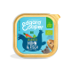 Edgard Cooper Bio-Hundefutter für Junghunde, mit Huhn und Fisch sowie Karotten und Erbsen, in einer bunten Verpackung.