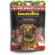 SavannaDog-Hundeleckerli-Verpackung mit 'Variationen vom südafrikanischen Strauss', als hypoallergen und getreidefrei gekennzeichnet, 100g.