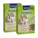 Zwei Schachteln Vitakraft Kaninchenpellets, die Kaninchen und Text über pflanzliche Inhaltsstoffe, Zahnpflege, Vitamine, hohen Ballaststoffgehalt und keinen Zuckerzusatz zeigen.