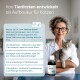 Tierarzt hält eine grau getigerte Katze mit Dr. SAM Tonicum Drink Flasche, Text beschreibt Vorteile für Katzen nach Krankheit oder Stress.