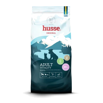 Super Premium Hundefutterbeutel mit der Aufschrift 'Valp Plus' mit 80 % tierischem Protein, mit einem Hundesymbol und Ansprüchen zur Unterstützung der Verdauung.