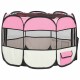 Rosa und weiße Haustier-Spielwiese mit Netzseiten und einem Reißverschluss, entworfen für kleine Tiere.