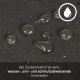 Nahaufnahme einer schwarzen Haustiermatte mit Wassertropfen, mit dem Text "Die Zaubermatte hat eine wasser-, urin- und schmutzabweisende Innenseite."