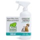 Eine Sprühflasche mit der Aufschrift "GREEN HERO" zum Schutz vor Flöhen und Zecken, mit einer Katze und einem Hund auf dem Etikett, mit einem Volumen von 500 ml.