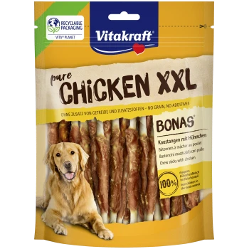 Vitakraft Pure Chicken XXL Bonas gryzaki dla psów, bez zbóż, bez dodatków, 100% chude mięso z kurczaka w składzie mięsnym.
