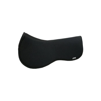 Schwarze Netzsattelunterlage mit konturiertem Design, entworfen für Komfort und Atmungsaktivität im Reitsport.