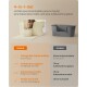 4-in-1 Haustier-Set mit einer großen Katzenstreu-Box, Schaufel, Streu-Matte und Aufbewahrungsbox, mit Abmessungen und Vergleichen zu kleineren Optionen.