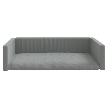 Graues Haustiersofa mit einem gesteppten Kissen und erhöhten Seiten, entworfen für Komfort und Stil in der Haustiermöbel.