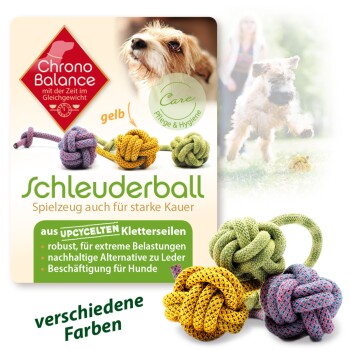 Upcycled Hundespielzeug Schleuderball gelb