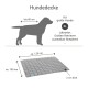 Graue Hundedecke für große Hunde, die ungefähr 120 cm mal 100 cm misst und 2 cm dick ist, geeignet für Rassen wie Labrador und Golden Retriever.