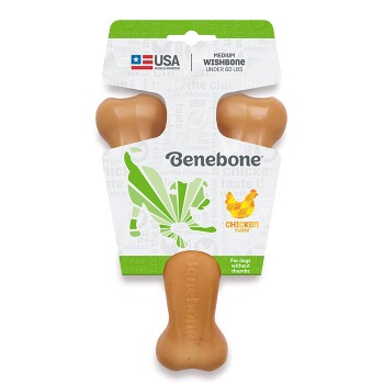 Medium Benebone Wishbone chew toy for dogs, chicken flavor, suitable for dogs under 60 lbs, with a playful design.