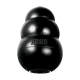 Black KONG rubber dog toy, three stacked spheres with embossed "KONG" logo.