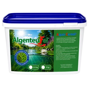 Weißer Kunststoffbehälter mit der Aufschrift 'Aqua-Cereal Sauerstoff - Plus', mit einem Griff und einem Wassertropfendesign.