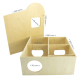 Holz-Haustierspielzeug-Aufbewahrungsbox mit vier Fächern und einem abnehmbaren Deckel, mit Maßangaben in Millimetern.
