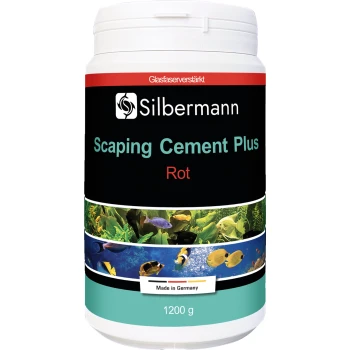 Behälter von Silbermann Scaper's Cement Rot, 1200 g, mit bunten aquatischen Szenen und Text auf einem schwarzen Hintergrund.