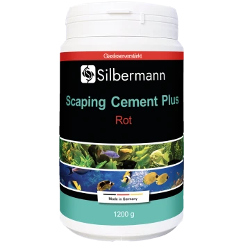 Behälter von Silbermann Scaper's Cement Rot, 1200 g, mit bunten aquatischen Szenen und Text auf einem schwarzen Hintergrund.