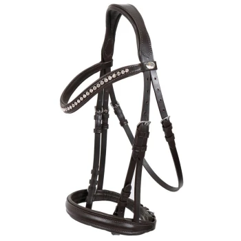 Braunes Leder-Ha harness mit dekorativen Strasssteinen, mit verstellbaren Riemen und einem eleganten Design.