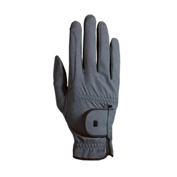 Graue Haustierpflegehandschuh mit einer strukturierten Oberfläche und verstellbarem Handgelenkband, vor einem weißen Hintergrund präsentiert.