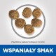 Sześć kawałków karmy w okręgu z tekstem "WSPANIAŁY SMAK" i rozmiarem "4.5 x 8mm" poniżej.