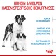 St. Bernard-Hund und Welpe mit deutschem Text: "Hündin & Welpen haben spezifische Bedürfnisse" und hebt Energie-, Immun- und Verdauungsbedürfnisse hervor.