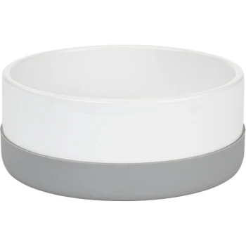Keramiknapf Silikon 350 ml Weiße Futterschüssel für Haustiere mit grauem Boden, mit einem glatten, modernen Design und einer breiten Öffnung.