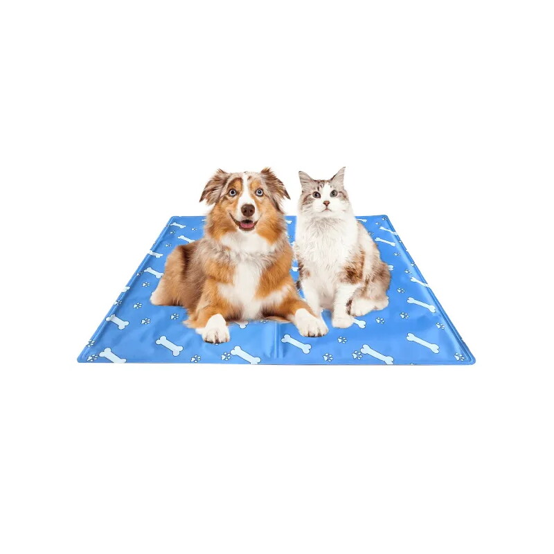 nobleza Kühlmatte für Hunde – Blau mit Knochen- & Pfotenmotiv L