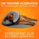 Ein entspannter Hund in einem weichen, runden Erholungshalsband mit deutschem Text: "Die Trichteralternative" und "Stressfrei für sichere Genesung."