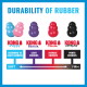 Durability of Rubber infographic: KONG Puppy, Senior, Classic, Extreme with soft-to-firm scale and chewer levels