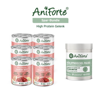 AniForte Spar-Bundle: sechs Pure Nature Country Beef-Dosen und eine Dose Grünlippmuschelpulver
