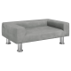 Graues modernes Haustiersofa mit Metallbeinen, entworfen für kleine bis mittelgroße Haustiere.