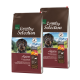 Dwie torby karmy dla psów Real Nature Country Selection dla seniorów, oznaczone 'Alpine', z psem na przodzie i górskim tłem.
