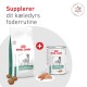 Royal Canin Glycobalance-Trockenfuttersack und Dose mit Kroketten und feuchten Stücken, Pluszeichen; Text „Supplerer dit kæledyrs foderrutine“.
