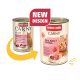 Twee blikken Animonda Carny kattenvoer met nieuw ontwerp, met kalkoen, kip en garnalen voor volwassen katten.