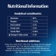 Nutritional information chart for pet food, detailing moisture (82%), protein (11.5%), fat (2.5%), and omega-6 fatty acids (0.4%).
