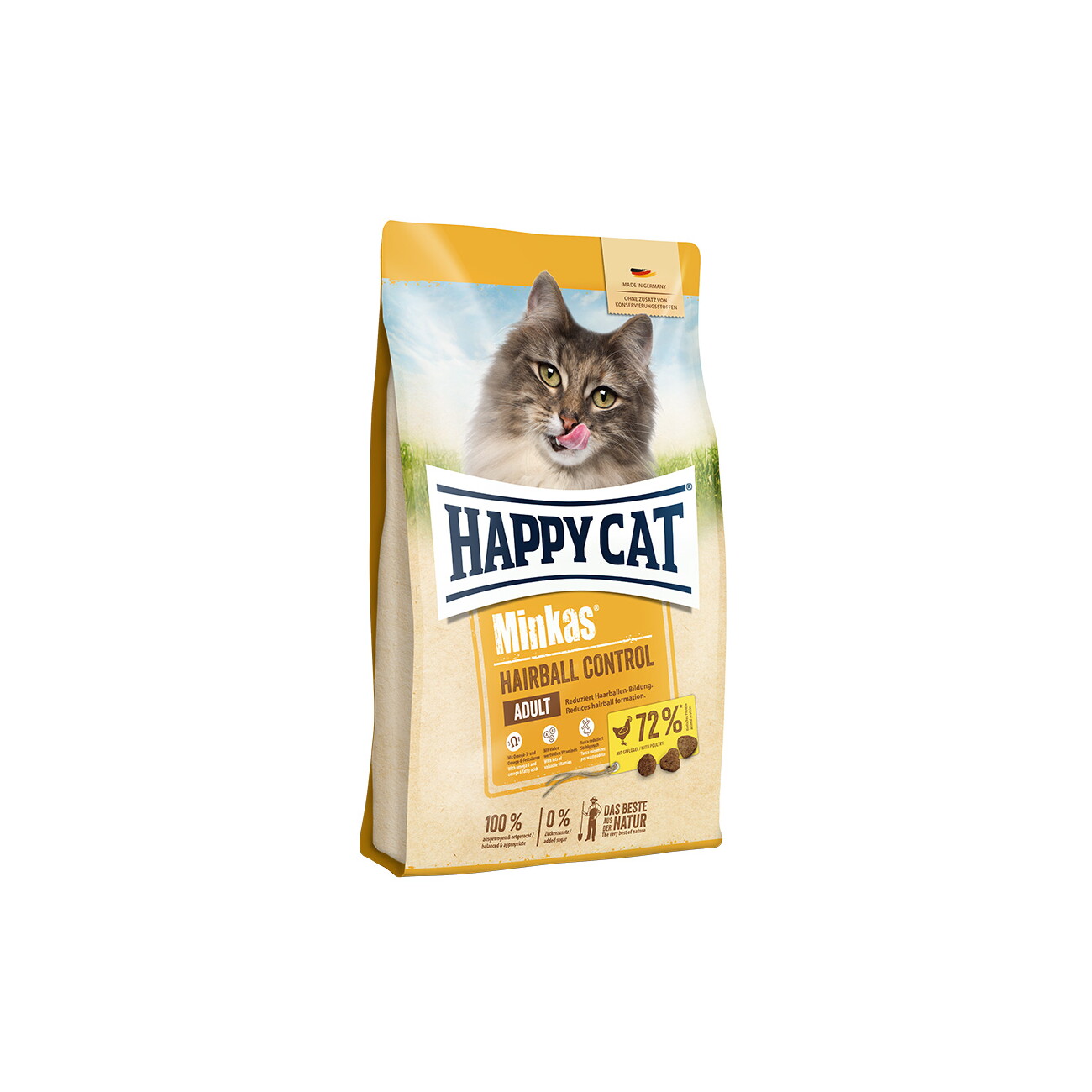 HAPPY CAT Minkas Trockenfutter Katze Adult, Hairball Control, Geflügel 10 kg