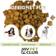 Hundekibble auf grünem Hintergrund mit Bildern eines Berner Sennenhundes, Dalmatiners und einer Person mit einem Hund. "MY PET CLUB"-Logo enthalten.