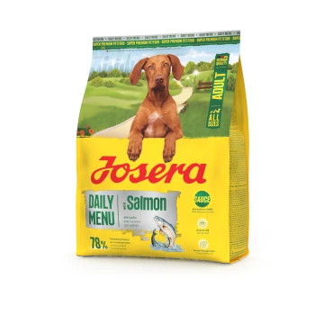 Josera Daily Menu mit Lachs Erwachsenenhundefutter, 78 % tierisches Protein, deutsche Qualität, geeignet für alle Größen.