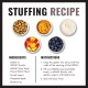 KONG stuffing recipe image with bowls of kibble, peanut butter, yogurt, apple pieces and blueberries; heading STUFFING RECIPE