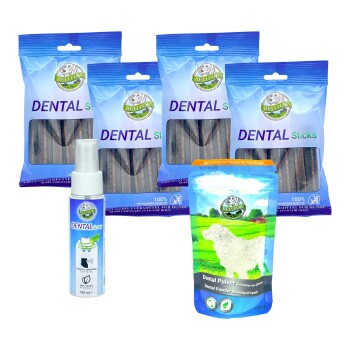 Bellfor Sparset für eine optimale Zahnpflege beim Hund – Dental Pulver 80 g + Dental Sticks 4 x 100 g + Dental Spray 100 ml