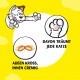 Cartoon-Katze, die nach einem Leckerli greift, mit dem Text "Davon träumt jede Katze" und "Außen kross, innen cremig" auf einem leuchtend gelben Hintergrund.