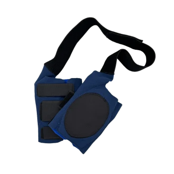 Blau-schwarze verstellbare Hundebeinschiene mit Klettverschlüssen, entwickelt zur Gelenkunterstützung und Verletzungsrehabilitation.