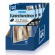 Blaue Nutri QM Verpackung für 'Kaninchenohren' Hundekausnacks mit Fell; hoher Eiweißgehalt; Hergestellt in Deutschland.